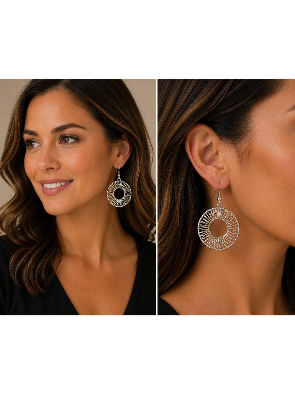 Silver Wire Circle Earrings | Open Disc Statement Earrings